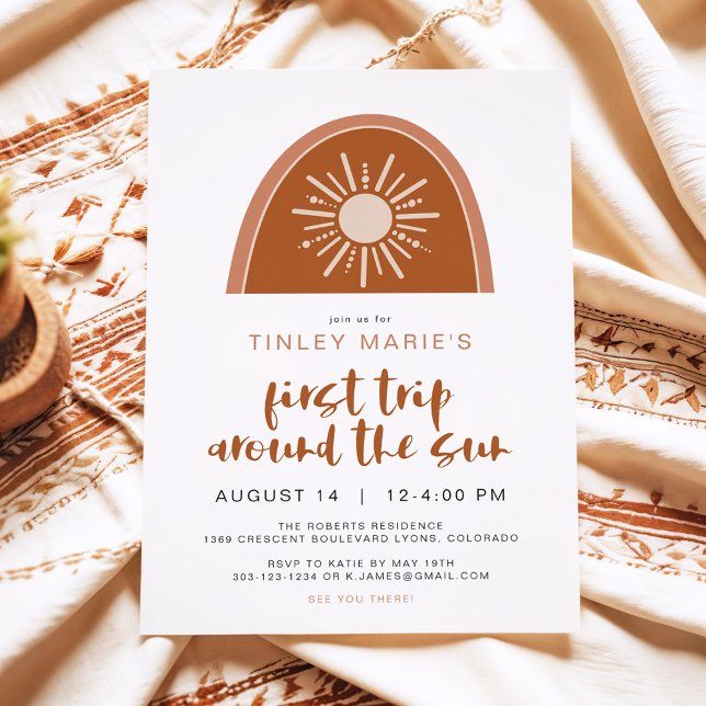 TINLEY Boho Terracotta Rainbow Sun First Birthday  Invitation (Creator Uploaded)