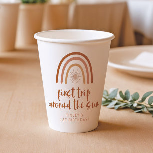 TINLEY Boho Terracotta Rainbow Sun First Birthday Paper Cups