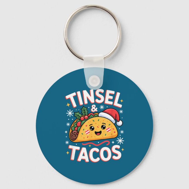 Tinsel And Tacos Cute Christmas Mexican Food Fun  Key Ring (Front)