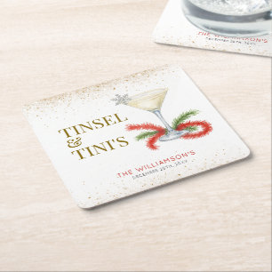 Tinsel and Tinis Christmas Holiday Party Square Paper Coaster