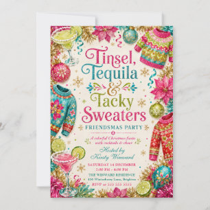 Tinsel Tequila Tacky Sweaters Friendsmas Party Invitation