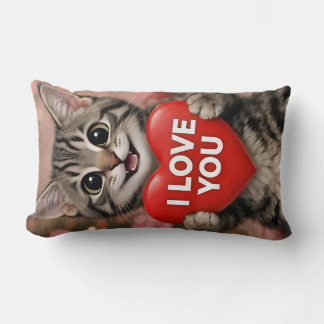 Tinsel the Christmas Kitten "I Love You" Lumbar Cushion
