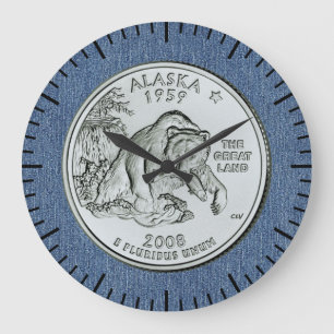 Tinted Alaska State Quarter Design Large Clock