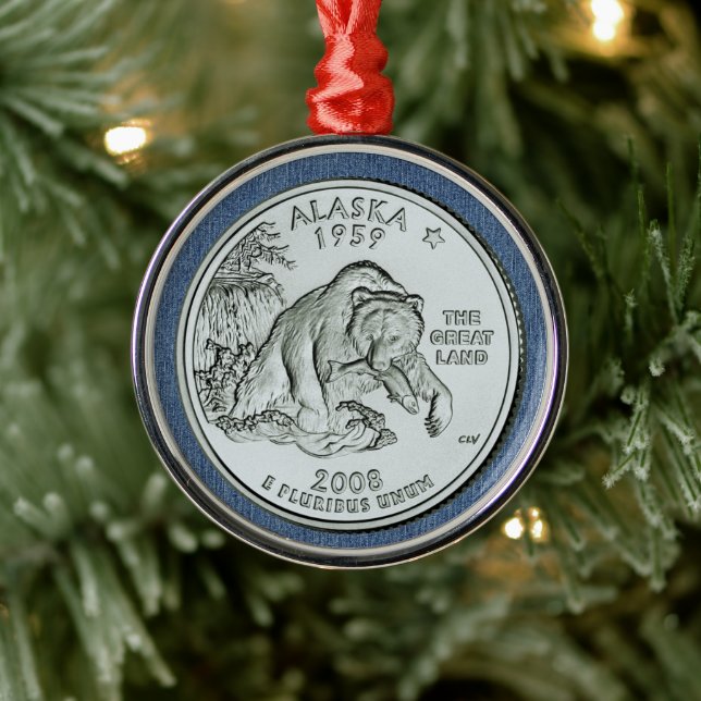 Tinted Alaska State Quarter Design  Metal Ornament (Tree)