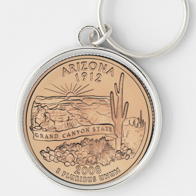 Tinted Arizona State Quarter Design   Key Ring (Front)