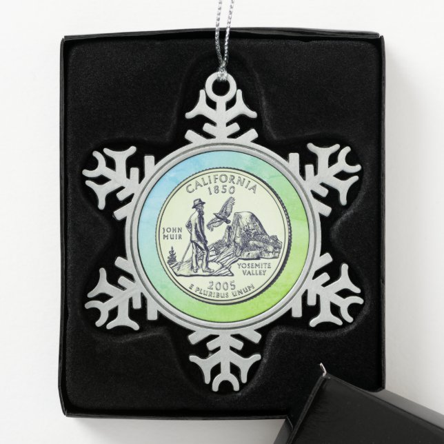 Tinted California State Quarter   Snowflake Pewter Christmas Ornament (Box)