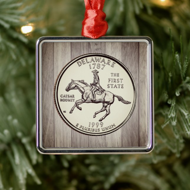 Tinted Delaware State Quarter   Metal Ornament (Tree)