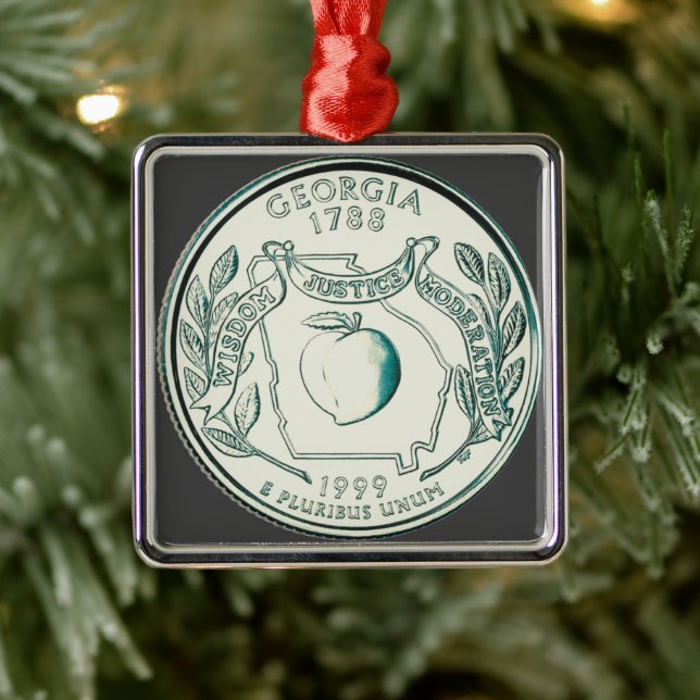 Tinted Georgia State Quarter   Metal Ornament (Tree)