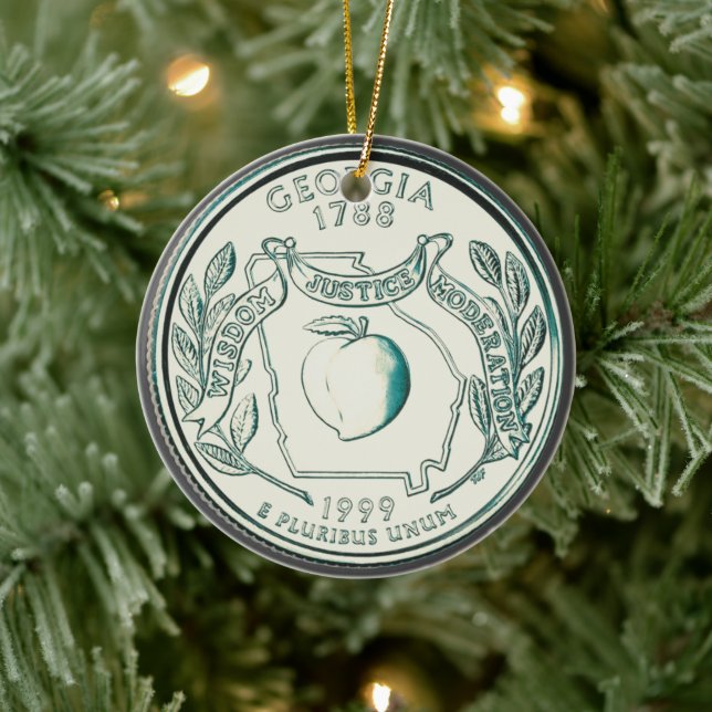 Tinted Georgia State Quarter Personalised Ceramic Ornament (Tree)