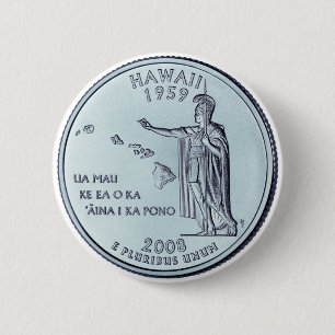 Tinted Hawaii State Quarter Design  6 Cm Round Badge