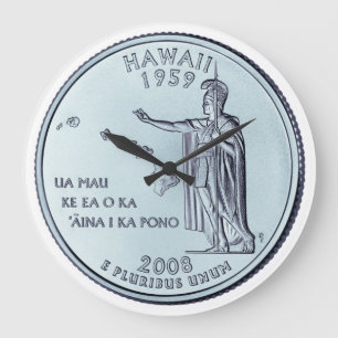 Tinted Hawaii State Quarter Design Large Clock