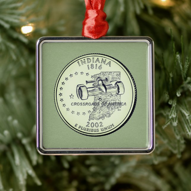 Tinted Indiana State Quarter Metal Ornament (Tree)