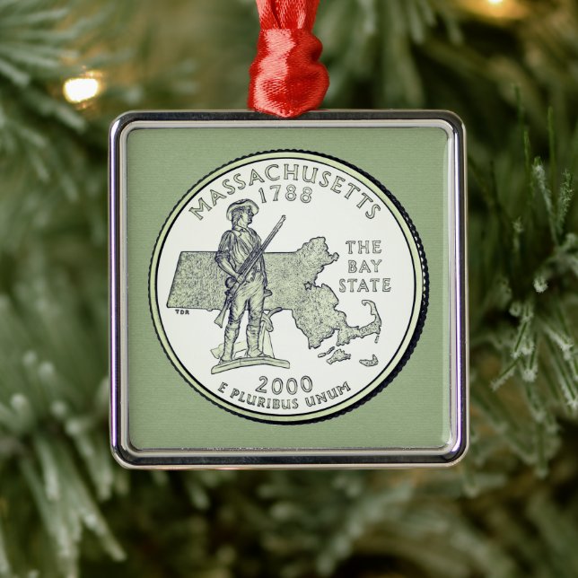 Tinted Massachusetts State Quarter  Metal Ornament (Tree)