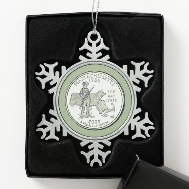 Tinted Massachusetts State Quarter   Snowflake Pewter Christmas Ornament (Box)