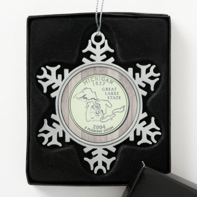 Tinted Michigan State Quarter   Snowflake Pewter Christmas Ornament (Box)