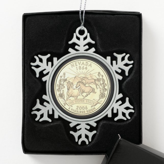 Tinted Nevada State Quarter  Snowflake Pewter Christmas Ornament (Box)