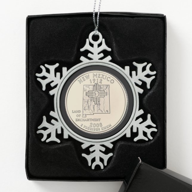 Tinted New Mexico State Quarter  Snowflake Pewter Christmas Ornament (Box)