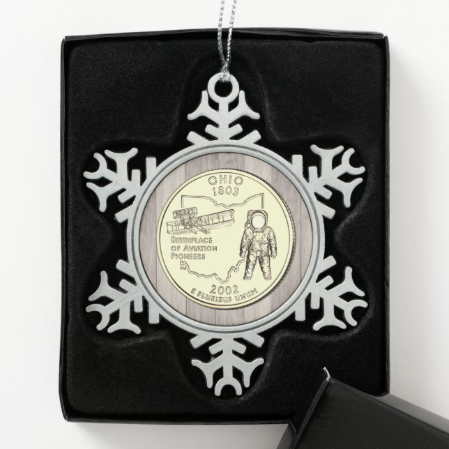 Tinted Ohio State Quarter  Snowflake Pewter Christmas Ornament (Box)