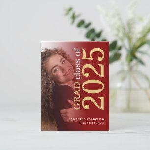 Tinted Photo Maroon Gold 2025 Graduation Announcement Postcard