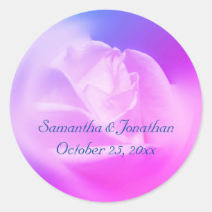 Tinted Rose Flower Personalised Wedding  Classic Round Sticker