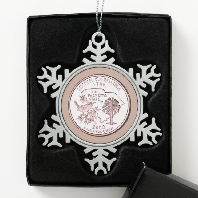 Tinted South Carolina State Quarter  Snowflake Pewter Christmas Ornament (Box)