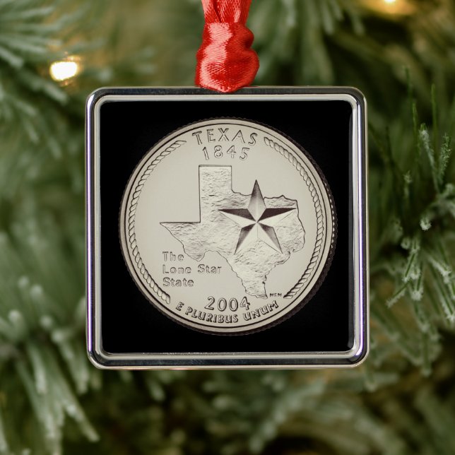 Tinted Texas State Quarter  Metal Ornament (Tree)