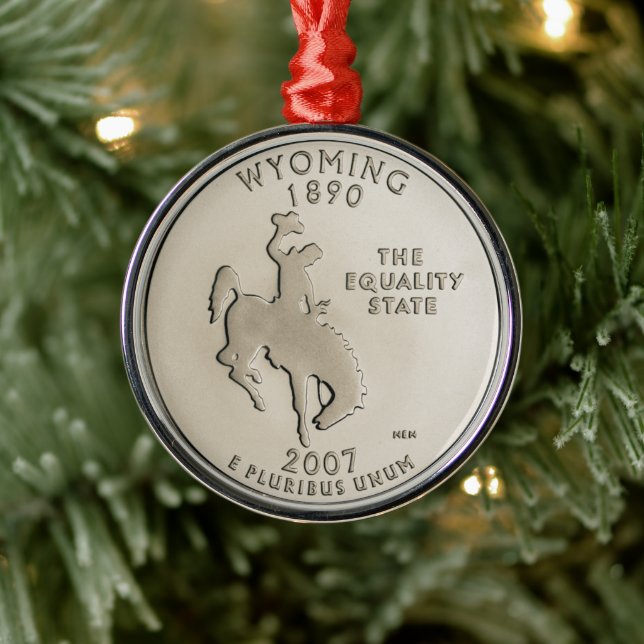 Tinted Wyoming State Quarter   Metal Ornament (Tree)