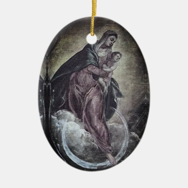 Tintoretto Crescent Moon Madonna Maria Apocalypse Ceramic Ornament (Front)