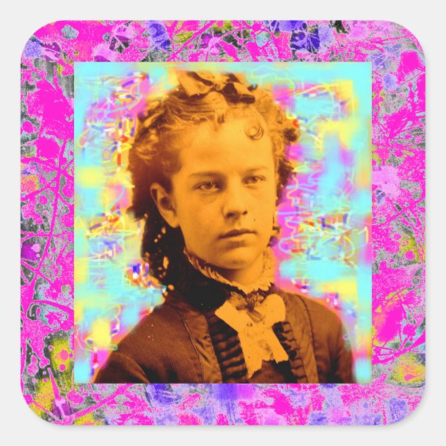 tintype girl drip square sticker (Front)