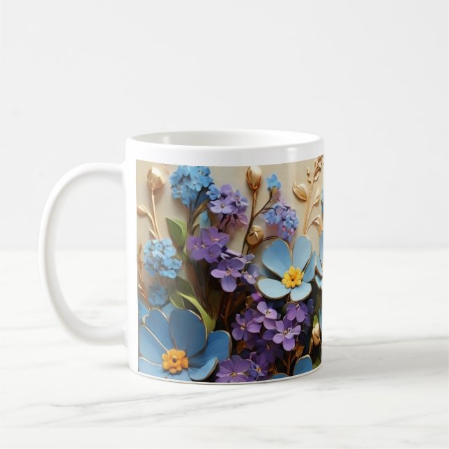 Tiny 3D Flowers with Golden Outline Mug (Left)