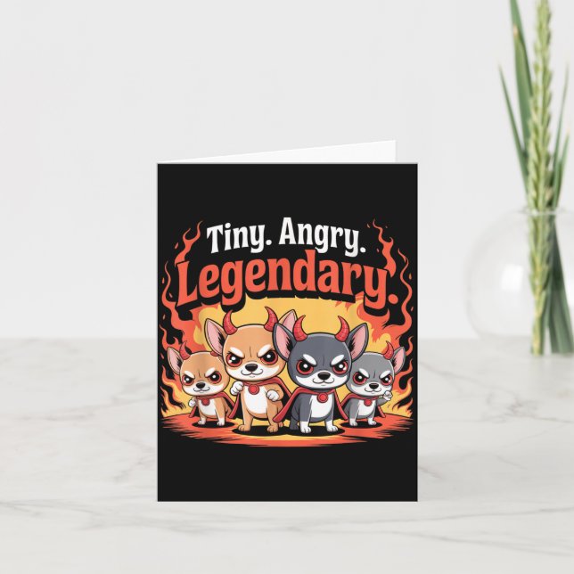 Tiny Angry Legendary Chihuahua Halloween Devil Dog Card (Front)
