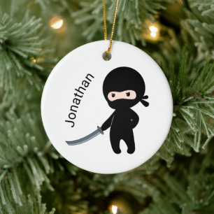 Tiny Angry Ninja, Custom Name Ceramic Ornament
