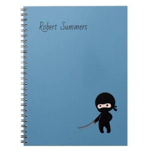 Tiny Angry Ninja Custom Name on Blue Notebook