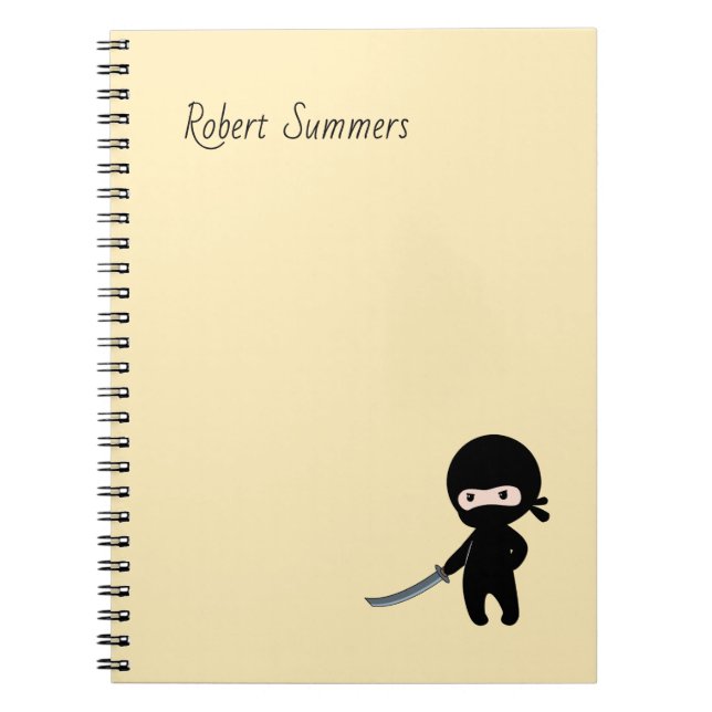 Tiny Angry Ninja Custom Name on Yellow Notebook (Front)