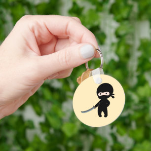 Tiny Angry Ninja on Yellow Key Ring