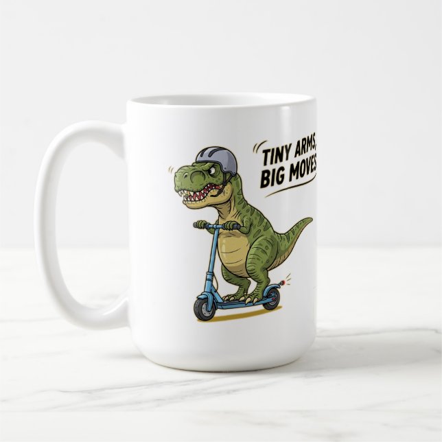 Tiny Arms. Big Energy. Dino on Wheels! Coffee Mug (Left)