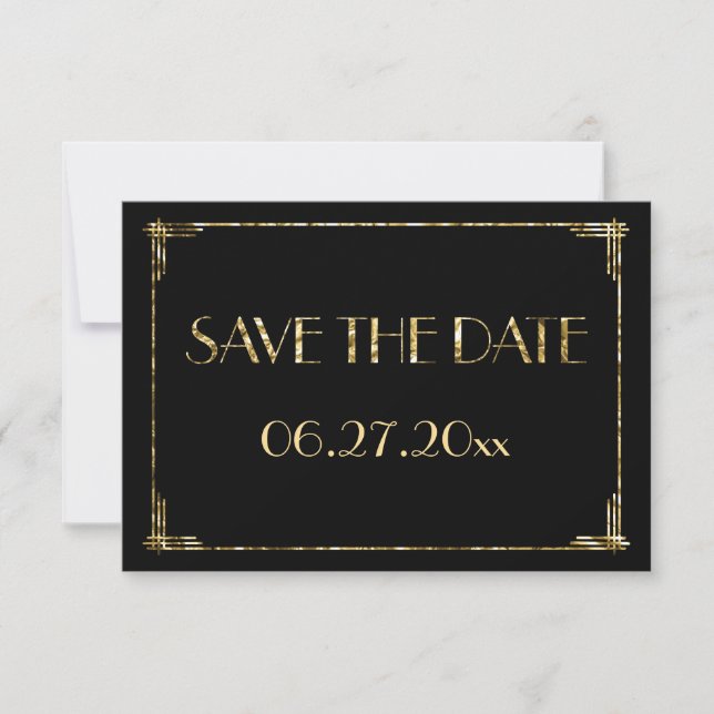 Tiny Art Deco Gold Foil Wedding Save The Date Card (Front)