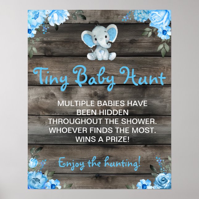 Tiny Baby Hunt Boy Elephant Baby Shower Game  Poster (Front)