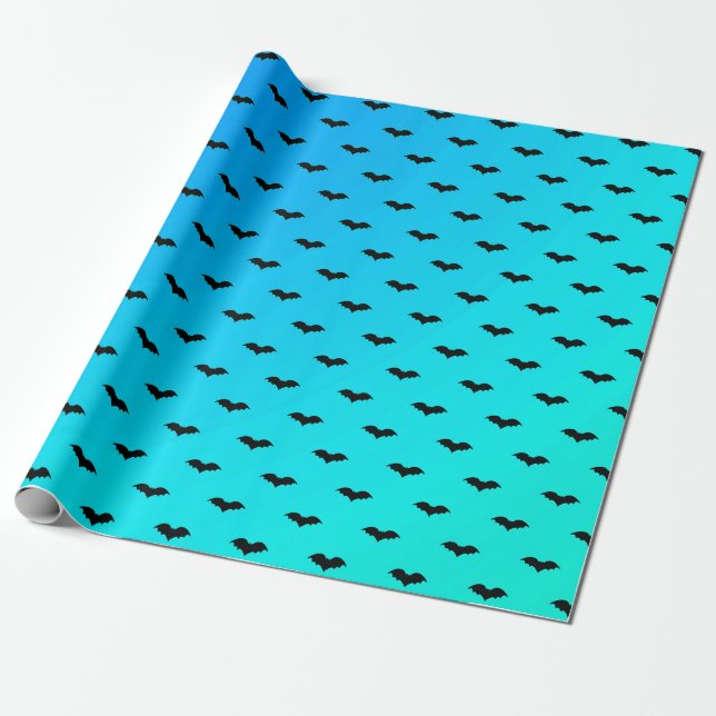 Tiny Bats Blue Wrapping Paper (Unrolled)
