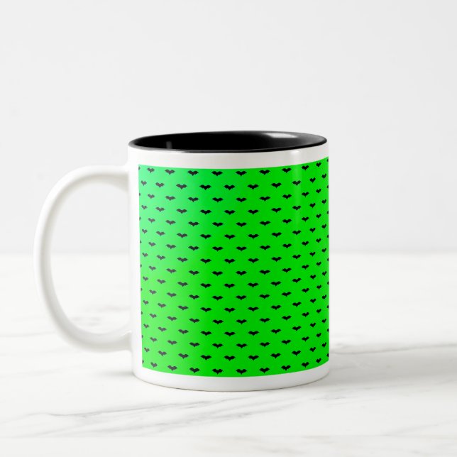 Tiny Bats Green Two-Tone Coffee Mug (Left)