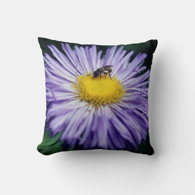 Tiny Bee On Purple Aster Flower  Cushion (Front)