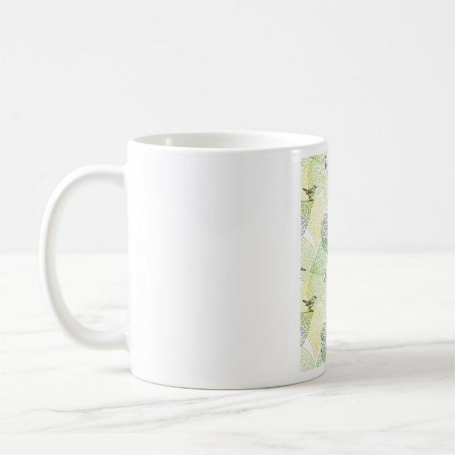 tiny birds on green leaves nature pattern coffee mug (Left)