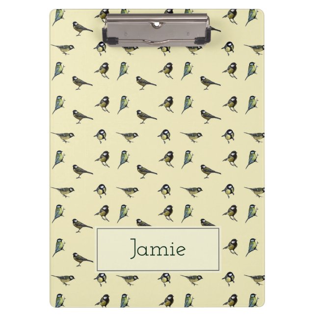 Tiny Birds Pattern on Beige Personalised Clipboard (Front)