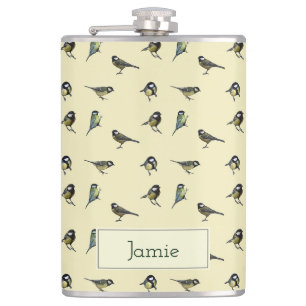 Tiny Birds Pattern on Beige Personalised Hip Flask