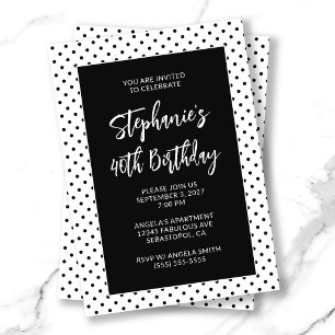 Tiny Black Polka Dots Bold 40th Birthday Invitation