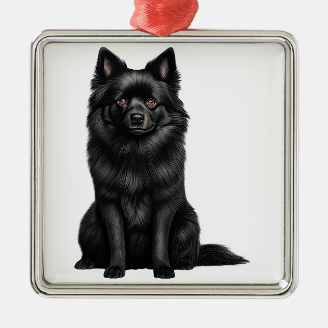 TINY BLACK SCHIPPERKE PUPPY DOG METAL ORNAMENT (Front)