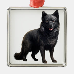 TINY BLACK SCHIPPERKE PUPPY DOG METAL ORNAMENT