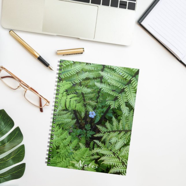 Tiny Blue Flower and Ostrich Fern Floral Notebook (In Situ)