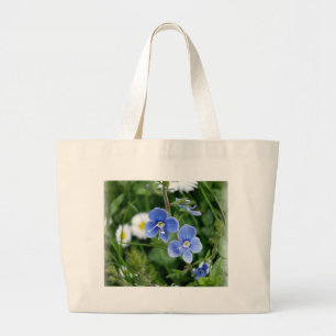 tiny blue flowers large tote bag