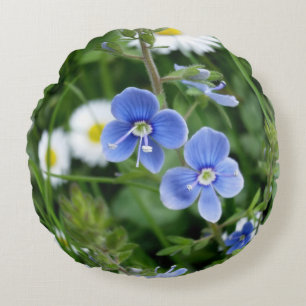 tiny blue flowers round cushion